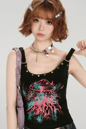 Spicy Girl Tank Top for Women - American Style Sleeveless Summer Top with Fitted Design and Studded Details