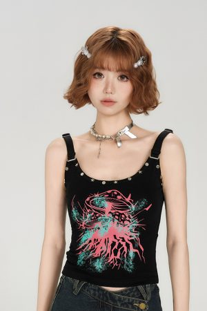 Spicy Girl Tank Top for Women - American Style Sleeveless Summer Top with Fitted Design and Studded Details