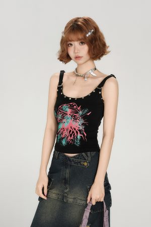 Spicy Girl Tank Top for Women - American Style Sleeveless Summer Top with Fitted Design and Studded Details