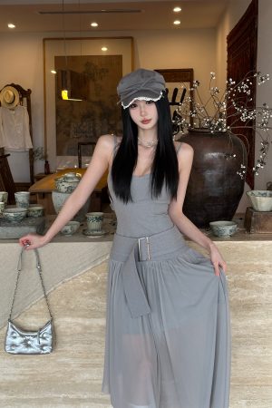 Spliced Camisole Dress for Women - Elegant Spring Tulle Dress with Mixed Fabric Waistband, Cool Feel, Perfect for Y2K and Chic Styles