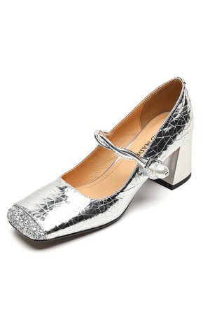 Spliced Sheepskin High Heeled Chunky Mary Jane Shoes for Women - Square Toe, Plus Size, Spring Summer 2025 Fashion