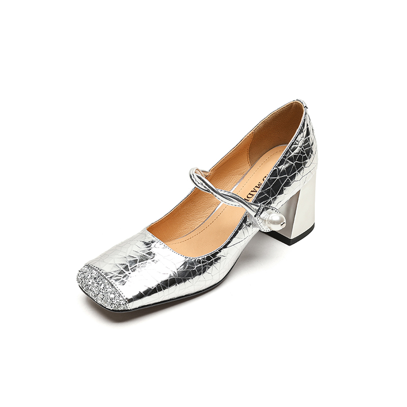 Spliced Sheepskin High Heeled Chunky Mary Jane Shoes for Women - Square Toe, Plus Size, Spring Summer 2025 Fashion Spliced Sheepskin High Heeled Chunky Mary Jane Shoes for Women - Square Toe, Plus Size, Spring Summer 2025 Fashion