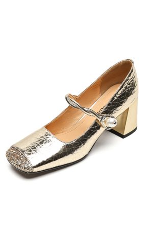 Spliced Sheepskin High Heeled Chunky Mary Jane Shoes for Women - Square Toe, Plus Size, Spring Summer 2025 Fashion