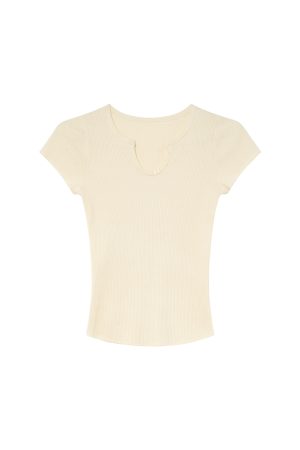 Split Hem Small Round Neck Knitted Short Sleeve T-Shirt for Women - Summer 2025 Niche Slim Fit Top, Perfect for 90s and Y2K Styles