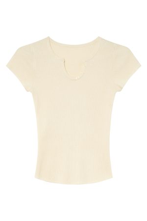 Split Hem Small Round Neck Knitted Short Sleeve T-Shirt for Women - Summer 2025 Niche Slim Fit Top, Perfect for 90s and Y2K Styles