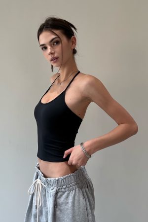 Spoon-Shaped Round Neck Semi-Backless Vest - Basic Hacker Comfort Zone Waist-Defining Top for Y2K and Korean Style Fashion