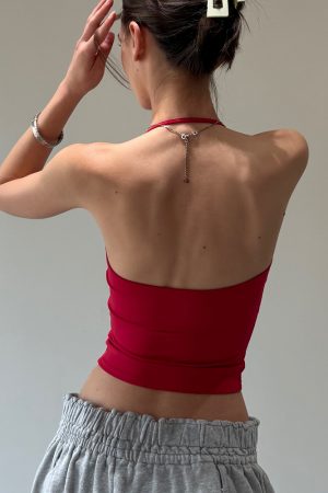 Spoon-Shaped Round Neck Semi-Backless Vest - Basic Hacker Comfort Zone Waist-Defining Top for Y2K and Korean Style Fashion