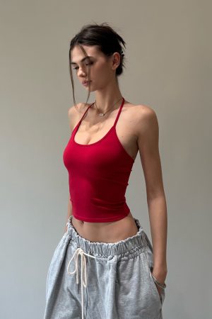 Spoon-Shaped Round Neck Semi-Backless Vest - Basic Hacker Comfort Zone Waist-Defining Top for Y2K and Korean Style Fashion