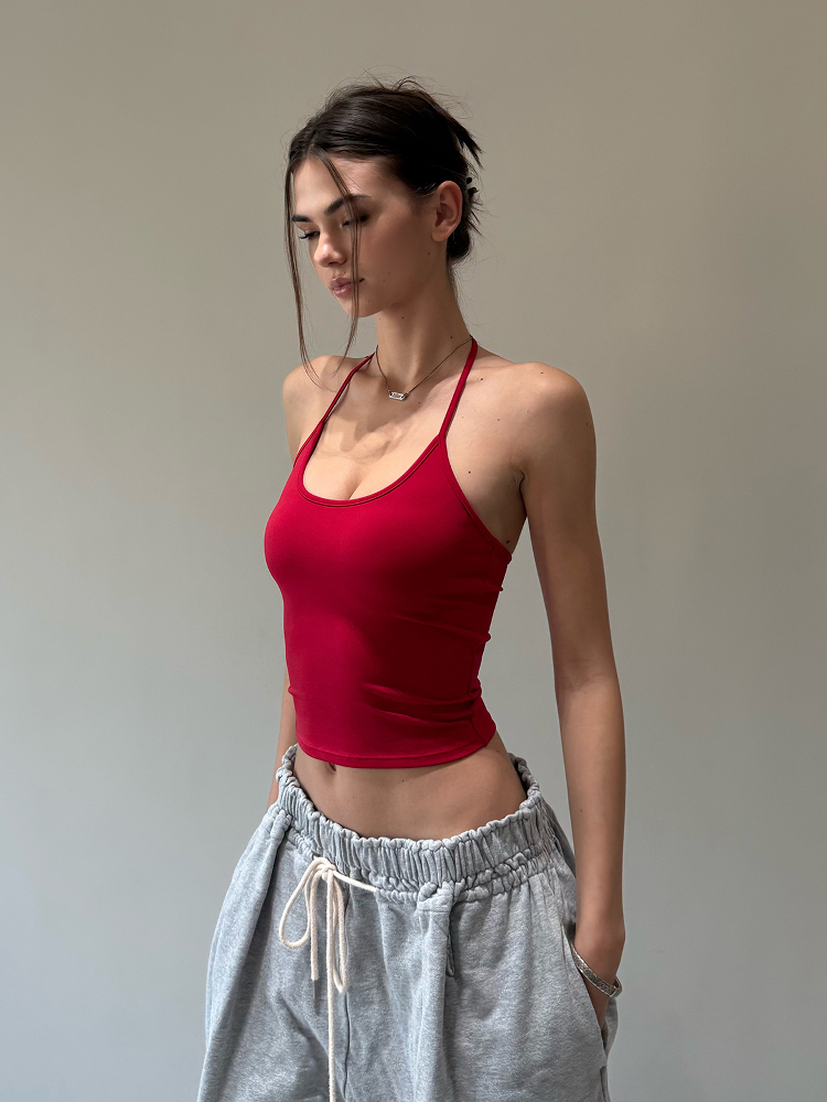 Spoon-Shaped Round Neck Semi-Backless Vest - Basic Hacker Comfort Zone Waist-Defining Top for Y2K and Korean Style Fashion Spoon-Shaped Round Neck Semi-Backless Vest - Basic Hacker Comfort Zone Waist-Defining Top for Y2K and Korean Style Fashion