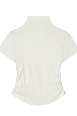 Spring 2025 Women's Red T-shirt, Half High Neck Base Layer Outerwear, Korean Style Fashion Top