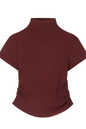 Spring 2025 Women's Red T-shirt, Half High Neck Base Layer Outerwear, Korean Style Fashion Top