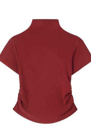 Spring 2025 Women's Red T-shirt, Half High Neck Base Layer Outerwear, Korean Style Fashion Top