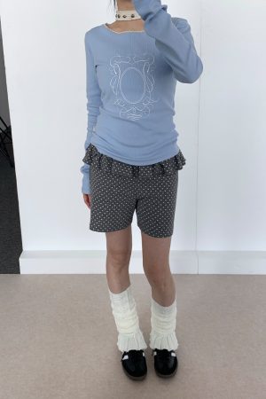 Spring Gray Polka Dot Lace Girl Shorts - Trendy Y2K Style Summer Fashion for Kids