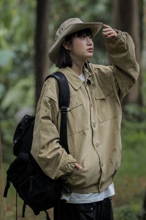 Spring Japanese City Boy Loose Shirt Jacket for Women - Vintage Workwear Style Versatile Coat for Men, Casual Streetwear Fashion