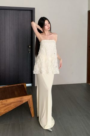 Spring Ode 3D Rose Embroidery Floral Sequin Strapless A-Line Mermaid Dress with Tulle Set - Perfect for Weddings and Parties