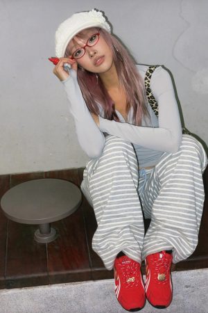 Spring Striped Wide-Leg Casual Pants for Women, Loose Low-Waist Draping Straight-Leg Design, Trendy 90s Style Fashion