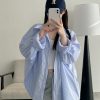 Spring Summer Womenâ€™s Striped Long Sleeve Shirt - Casual Sun Protection Top, Loose Slimming Fit, Korean Style Vacation Wear