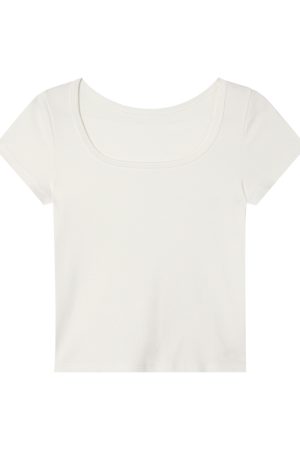 Square Neck Fitted Short Sleeve T-Shirt for Women - Solid Color Slim Fit Summer 2025 Top, Flattering Shoulder Style