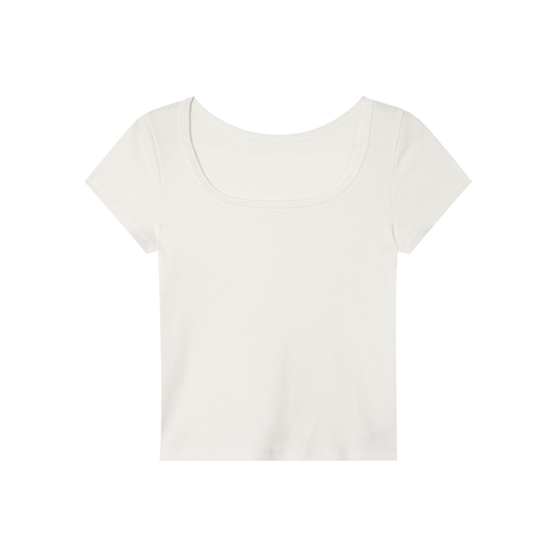 Square Neck Fitted Short Sleeve T-Shirt for Women - Solid Color Slim Fit Summer 2025 Top, Flattering Shoulder Style Square Neck Fitted Short Sleeve T-Shirt for Women - Solid Color Slim Fit Summer 2025 Top, Flattering Shoulder Style