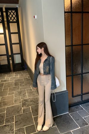 Square-Neck Knitted Double-Breasted Slim-Fit Top in Pure Desire Style - Trendy Y2K-Inspired Fashion Piece