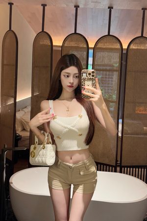 Square-Neck Knitted Double-Breasted Slim-Fit Top in Pure Desire Style - Trendy Y2K-Inspired Fashion Piece