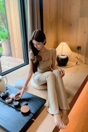 Square-Neck Knitted Double-Breasted Slim-Fit Top in Pure Desire Style - Trendy Y2K-Inspired Fashion Piece