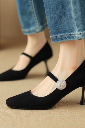 Square Toe High Heel Wedding Shoes for Women - One Strap Thin Heel Design, Stylish Italian-Inspired Footwear