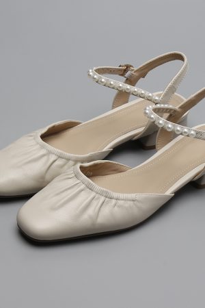 Square-Toed Pleated Chunky Heel Flat Sandals - Closed Toe One Strap Grandma Style, Italian Corso Venezia Inspired