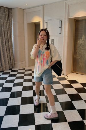 Star Print Short Sleeve T-Shirt for Women, Plus Size Round Neck Summer Top, Trendy Niche Design, Perfect for Dopamine Dressing