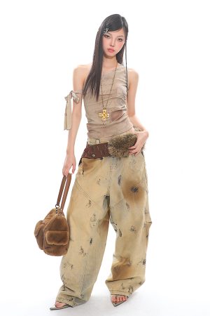 Strap Tank Top Tie-Dye Print American Vintage Grunge Retro Style Hot Girl Vest for Y2K and 90s Fashion