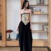 Strapless Chinese Style Jacquard Dress with Bamboo Pattern, Color Block Splicing Vase Skirt, Spring Summer 2025 Fashion for Women