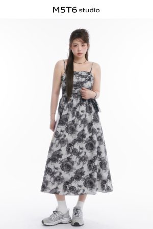 Strapless Mid-Summer Bloom Ink Wash Long Dress - Curvy Fit, Waist-Defining, Sexy Backless Style, Perfect for Summer Events