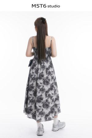 Strapless Mid-Summer Bloom Ink Wash Long Dress - Curvy Fit, Waist-Defining, Sexy Backless Style, Perfect for Summer Events