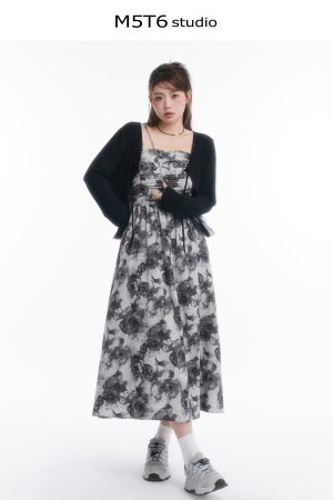Strapless Mid-Summer Bloom Ink Wash Long Dress - Curvy Fit, Waist-Defining, Sexy Backless Style, Perfect for Summer Events