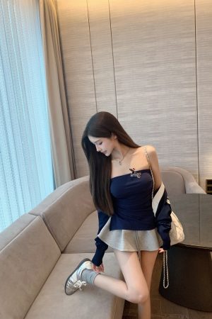 Strapless Pleated Irregular Tank Top - Waist-Defining Design for Y2K Fashion & Internet Celebrity Style