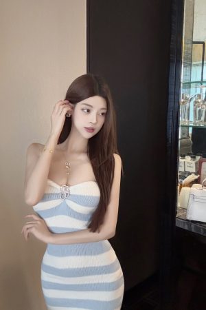 Strapless Slim Fit Striped Knitted Dress - Luna Lona 320 Pure Desire Style, Perfect for Y2K and 90s Inspired Looks