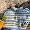 Striped Cow Embroidery Polo T-Shirt for Men and Women, Summer Loose Fit Short Sleeve Top, Vintage Style