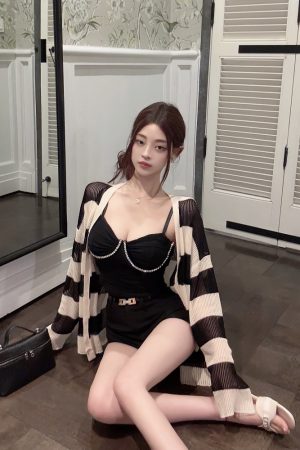 Striped Hollow-Out Cardigan Sweater in Pure Desire Style - Knit Fashion for Y2K and 90s Inspired Looks