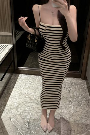 Striped Knitted Dress for Women - Autumn Strapless Slim Fit Camisole Dress, Y2K Fashion