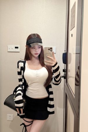 Striped Knitted Sun Protection Cardigan with Lace Design and Heavy Work â€“ Stylish Summer Layering Essential