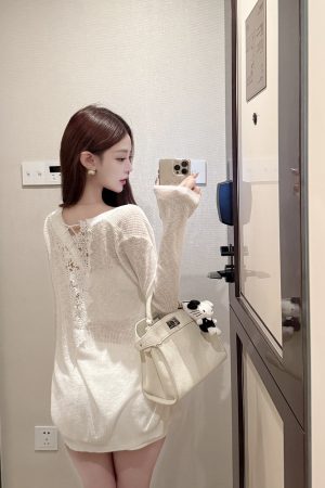 Striped Knitted Sun Protection Cardigan with Lace Design and Heavy Work â€“ Stylish Summer Layering Essential