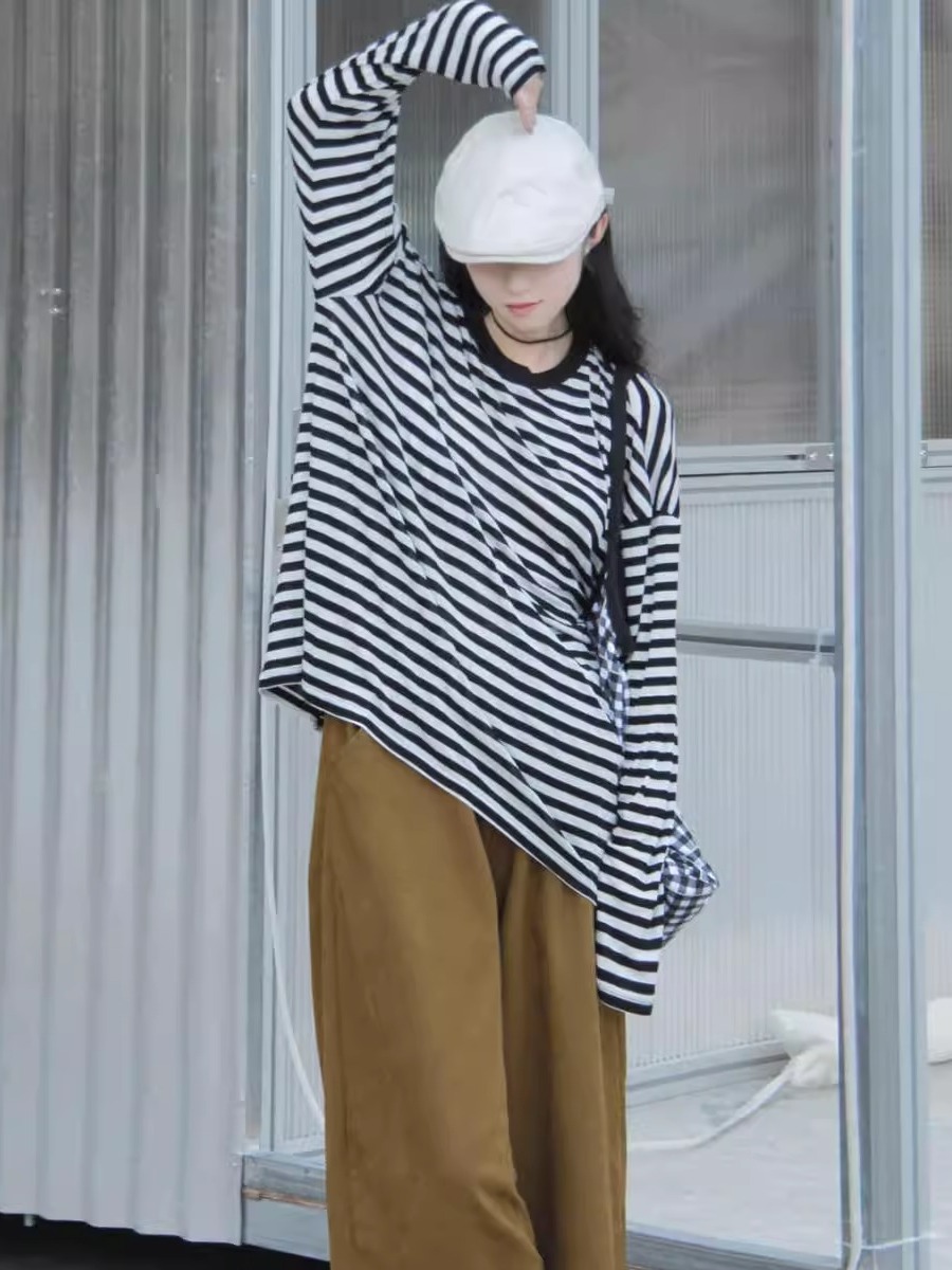 Striped Long-Sleeve Lightweight T-Shirt for Women - Summer Style, Loose-Fitting, Breathable Base Layer, Versatile Casual Top Striped Long-Sleeve Lightweight T-Shirt for Women - Summer Style, Loose-Fitting, Breathable Base Layer, Versatile Casual Top