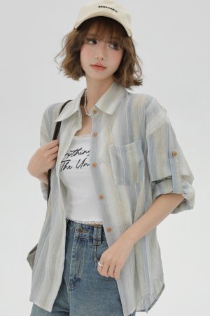 Striped Long Sleeve Shirt for Women - Color-Blocking Loose Sun-Protective Jacket Top for Spring & Autumn, Versatile Fashion Essential
