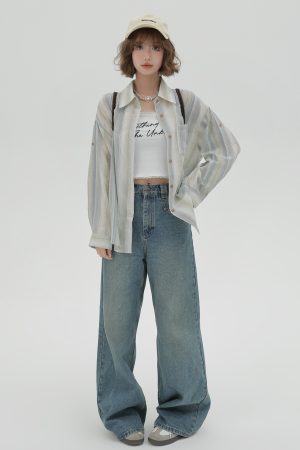 Striped Long Sleeve Shirt for Women - Color-Blocking Loose Sun-Protective Jacket Top for Spring & Autumn, Versatile Fashion Essential