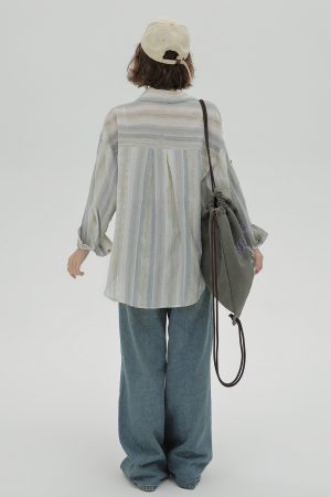 Striped Long Sleeve Shirt for Women - Color-Blocking Loose Sun-Protective Jacket Top for Spring & Autumn, Versatile Fashion Essential