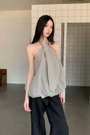 Striped Neck Tie Cloud Camisole - Summer Design, Trendy Niche Style, Perfect for Y2K and 90s Inspired Fashion