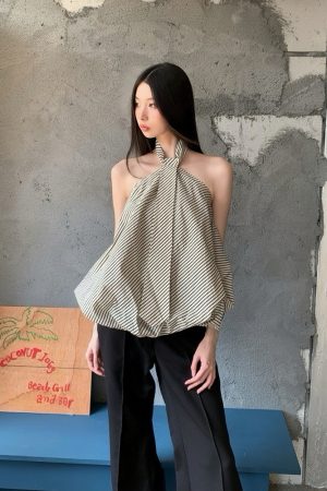 Striped Neck Tie Cloud Camisole - Summer Design, Trendy Niche Style, Perfect for Y2K and 90s Inspired Fashion