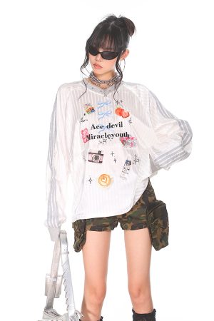 Striped Print V-Neck Long Sleeve T-Shirt for Women - American Sweetheart Style, Autumn Sports Fashion