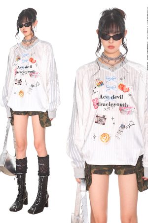 Striped Print V-Neck Long Sleeve T-Shirt for Women - American Sweetheart Style, Autumn Sports Fashion