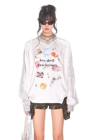 Striped Print V-Neck Long Sleeve T-Shirt for Women - American Sweetheart Style, Autumn Sports Fashion